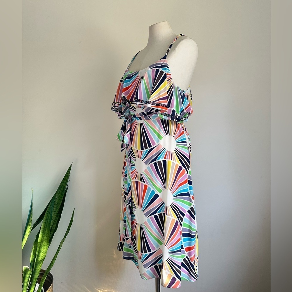 Trina Turk SILK BELTED Ruffle Retro Lined MIDI Dress sz Medium - Picture 8 of 9